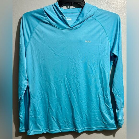 Woman’s Willit Athletic Top with Hood Blue Hooded Long Sleeve (130) - Picture 1 of 3